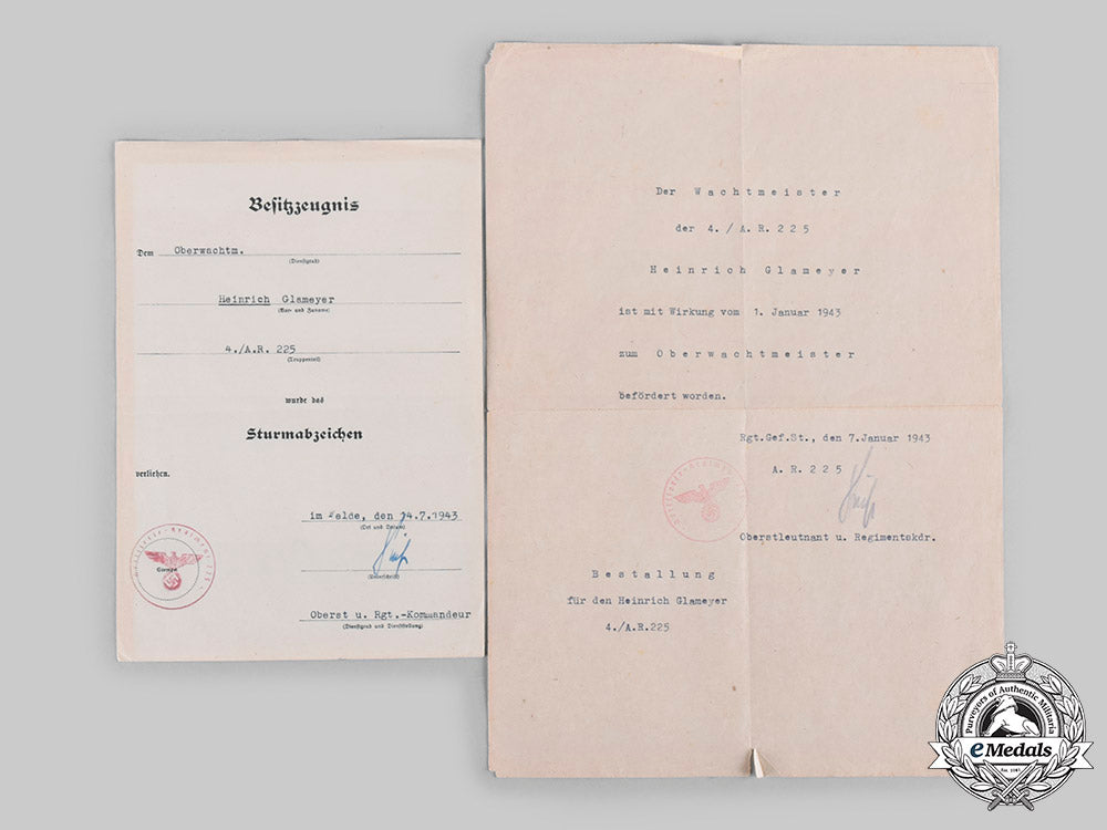 germany,_heer._a_group_of_award_documents_to_artillery_sergeant_glameyer__emd2337_c20_01820
