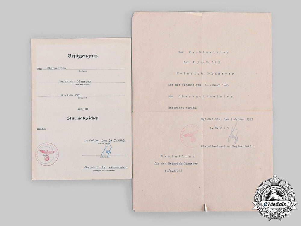 germany,_heer._a_group_of_award_documents_to_artillery_sergeant_glameyer__emd2337_c20_01820