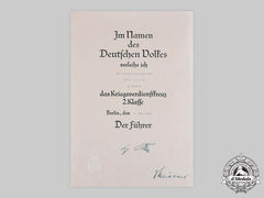 Germany, Third Reich. A War Merit Cross 2Nd Class Certificate To Police Senior Secretary Marx