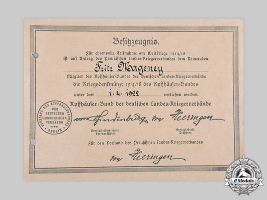 germany,_weimar_republic._a_kyffhäuser_league_war_medal_document_to_fritz_mageney,1922__emd2428_c20_01902_1