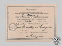 Germany, Weimar Republic. A Kyffhäuser League War Medal Document To Fritz Mageney, 1922