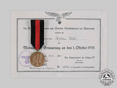 Germany, Third Reich. A Sudetenland Medal With Award Document, Flak Regiment 231