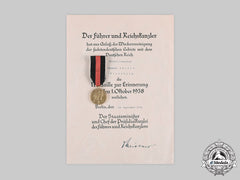 Germany, Third Reich. A Sudetenland Medal With Award Document To Customs Inspector Hermann Balzer