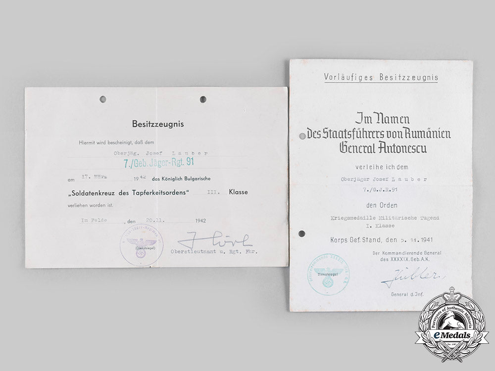 germany,_heer._a_set_of_award_documents_to_oberjäger_josef_lauber,_gebirgs-_jäger-_regiment91__emd4384_c20_02323_1