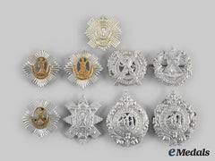 United Kingdom. Nine Regimental Glengarry Badges