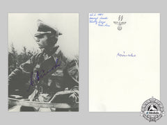 Germany, Ss. A Postwar Signed Photo Of Ss-Obersturmbannführer Max Wünsche