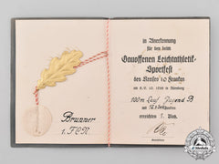Germany, Third Reich. A 1938 Nürnberg 100 Meter Sprint Winner’s Award