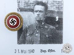 An Nsdap Golden Party Badge; Small Version To Arthur Backert