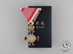 An Austrian Golden Cross Of Merit With Crown In Gold By V. Mayer & Sohn