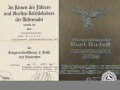 A Luftwaffe Plaque And Kvk Award Document To Oberwachtmeister Kurt Rudolf