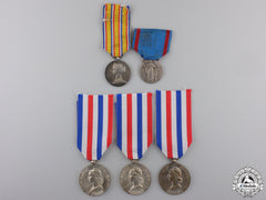Five French Fire And Railway Service Medals