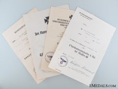 Four Award Documents To The Ss-Pz. Gren.rgt.5. Totenkopf