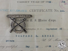 A Marine Corps Expert Rifleman Marksmanship Badge Named To Private Wilfred H. Knoll