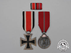 A Second War Iron Cross 1939 Second Class Grouping With Matching Medal Ribbon Bar