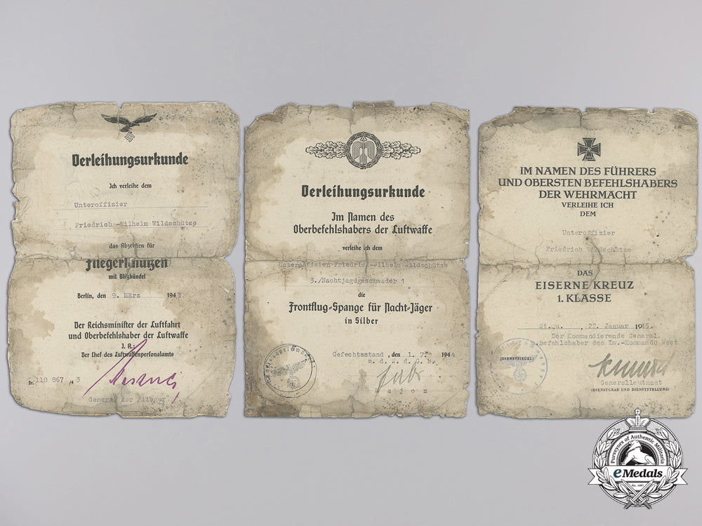 a_luftwaffe_night_fighter_award_document_group_to_unteroffizier_wildschütze_i_189