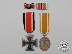 A Second War German Iron Cross 1939 Medal Pair With Boutonniere & Medal Ribbon Bar