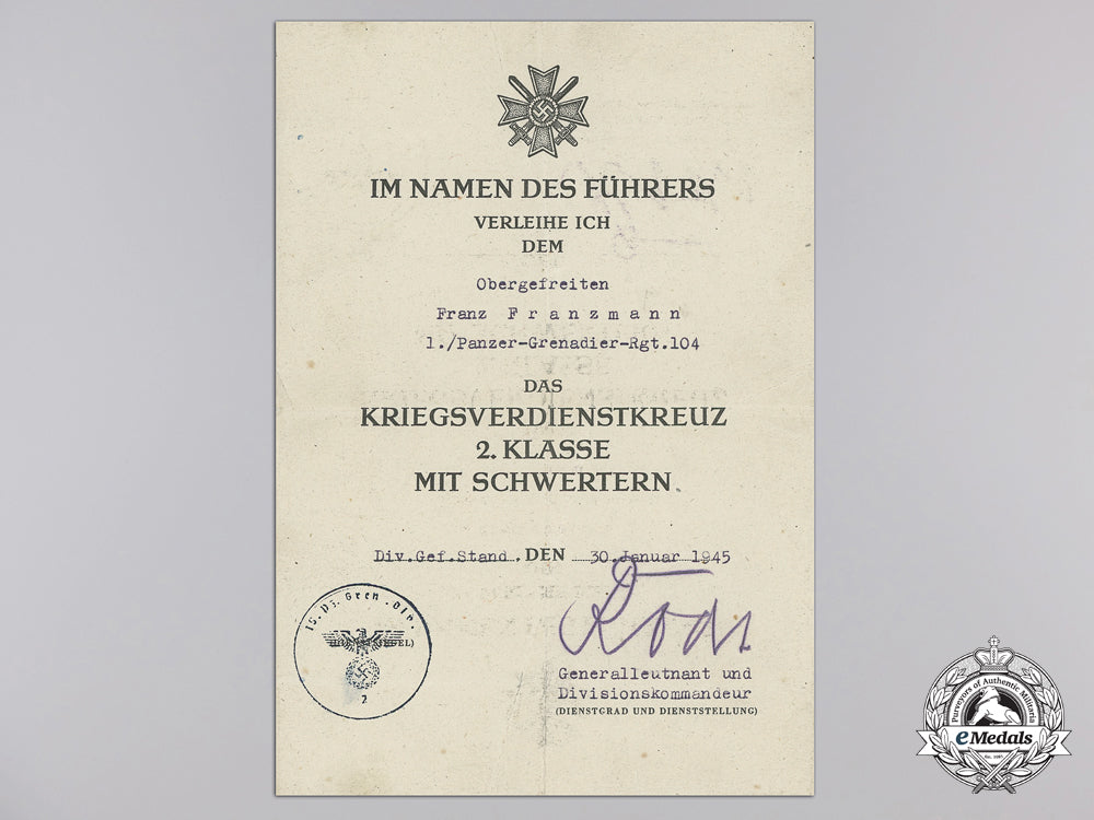 a_war_merit_cross2_nd_class_with_swords_document_to1./_panzer-_grenadier-_rgt.104,1945_i_680