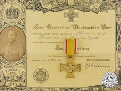 A Lippe Detmold War Merit Cross & Document To The 190Th Infantry Regiment