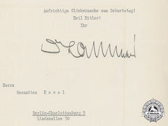 A Letter To Hevel Signed Reich Chancellery Head Hans Lammers