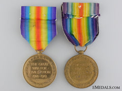 Two First War Victory Medals; Royal Navy & Canadian Railway