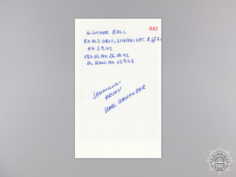 A Post War Signed Photograph Of Knight's Cross Recipient; Rall – eMedals