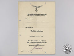 An Award Document For A Fallschirmschützen (Paratrooper) Badge, Berlin, 1940