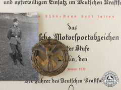 Germany, Wehrmacht. A Scarce Motor Sport Badge With Award Document; Published Example
