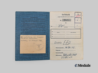 Germany, Luftwaffe. A Soldbuch to Erwin Föll, Fallschirm-Jäger-Regiment 3