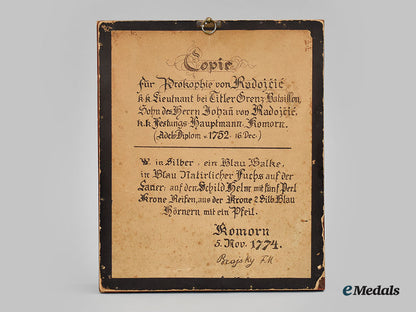 austria,_imperial._a_framed_coat_of_arms_to_lieutenant_prokophie_von_radojčić_l22_mnc0204_479_1