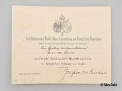Germany, Imperial. A 1914 Invitation To An Event At The Berlin Palace, With Generalmajor Hugo Von Reischach Signature
