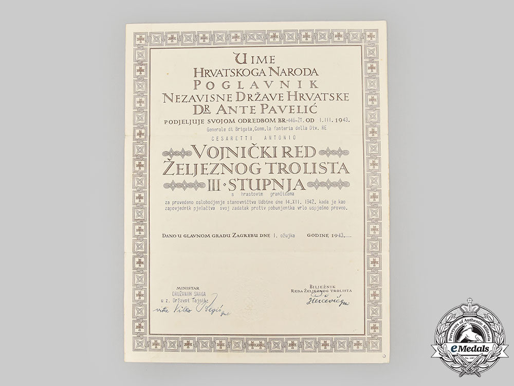 croatia,_independent_state._a_rare_award_document_for_a_military_order_of_the_iron_trefoil_to_brigadier_general_antonio_cesaretti_l22_mnc0651_380