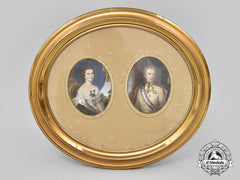 Austria-Hungary, Empire. A Pair Of Framed Portraits Depicting Emperor Franz Joseph And Empress Elisabeth
