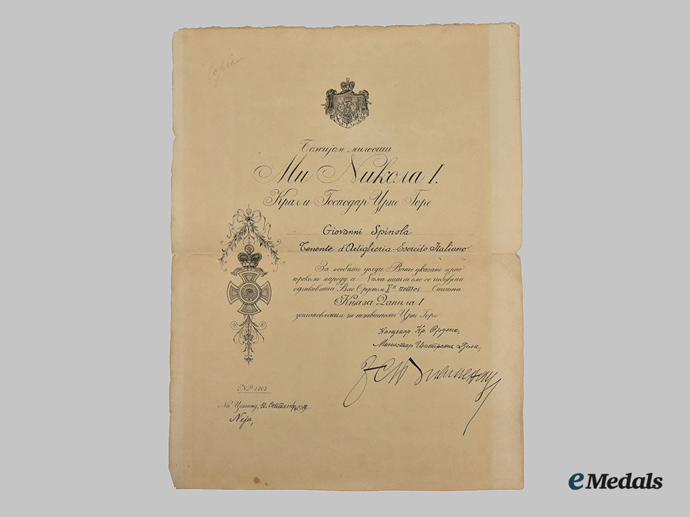 montenegro,_kingdom._an_award_document_for_the_order_of_danilo,_iii_class_commander’s_cross,_to_pietro_ramognini_l22_mnc1581_393_1