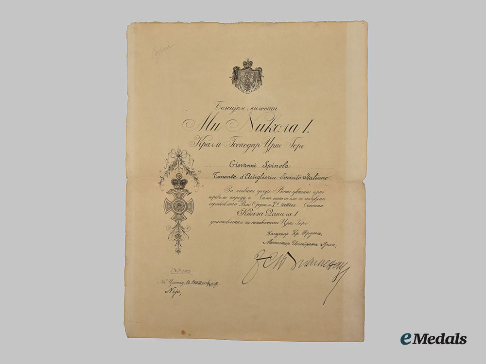 montenegro,_kingdom._an_award_document_for_the_order_of_danilo,_iii_class_commander’s_cross,_to_pietro_ramognini_l22_mnc1583_395_1