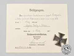 Germany, Imperial. A 1914 Iron Cross I Class, With Late-Issue Award Document, To Gerhard Bogisch