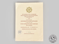 Germany, Heer. A Posthumous German Cross In Gold Award Document To Hauptmann Heinrich Knickmann, Operation Barbarossa Kia