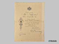 Montenegro, Kingdom. An Award Document For The Order Of Danilo, V Class Merit Cross, To Giovanni Spinola