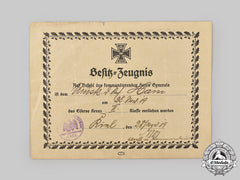 Germany, Imperial. An Award Document For A 1914 Iron Cross Ii Class