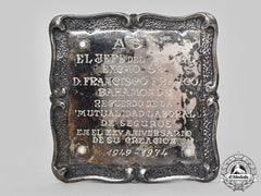 Spain, Spanish State. A 1974 Mutual Insurance Company 25Th Anniversary Plaque To Francisco Franco
