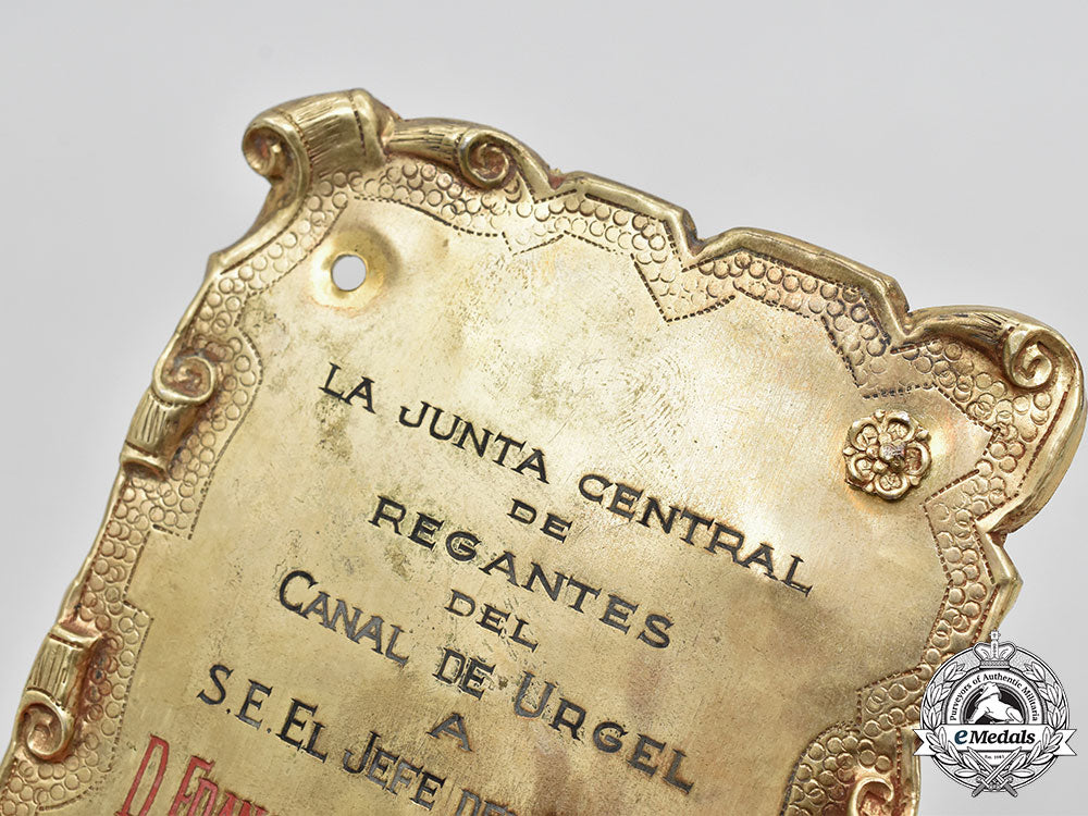 spain,_spanish_state._an_award_plaque_to_francisco_franco_from_the_central_irrigation_board_of_the_urgell_canal_l22_mnc3239_557