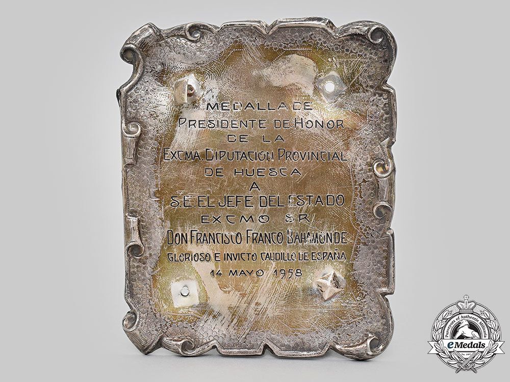 spain,_spanish_state._a1958_silver_award_plaque_for_a_huesca_honour_medal_to_francisco_franco_l22_mnc3244_559