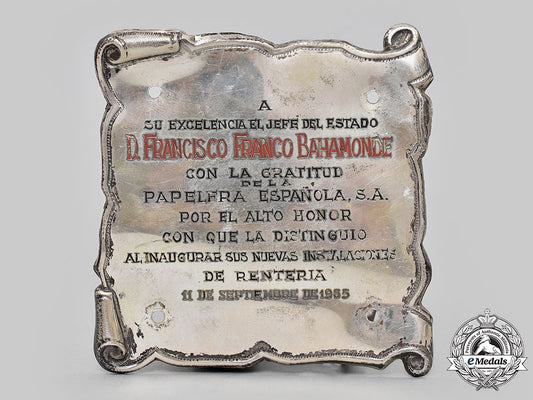spain,_spanish_state._a1955_commemorative_plaque_to_francisco_franco_from_papelera_española_l22_mnc3273_573