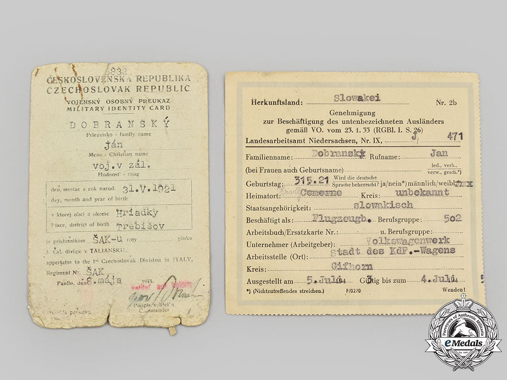 czechoslovakia,_republic;_slovakia,_independent_state._second_war_and_post_second_war_papers_attributed_to_czech_army_and_volkswagen_factory_worker_jan_dobransky_l22_mnc3618_797