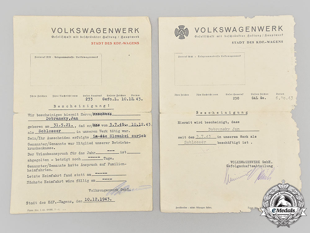 czechoslovakia,_republic;_slovakia,_independent_state._second_war_and_post_second_war_papers_attributed_to_czech_army_and_volkswagen_factory_worker_jan_dobransky_l22_mnc3622_799