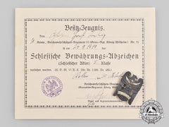 Germany, Weimar Republic. A Silesian Eagle, I Class, With Award Document To Schützen Horst Ludwig