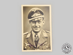 Germany, Luftwaffe. A Wartime Signed Postcard Of Oberstleutnant Heinz Bär, Me-262 Jet Fighter Ace