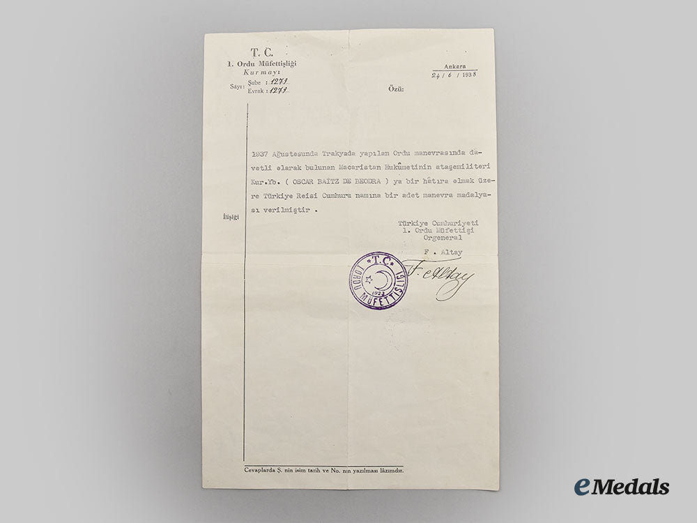 turkey,_republic._a1_st_army_thrace_maneuvers_medal1937,_issued_to_hungarian_military_officer,_lieutenant_colonel_oscar_baitz_of_beodra_l22_mnc4659_370_1