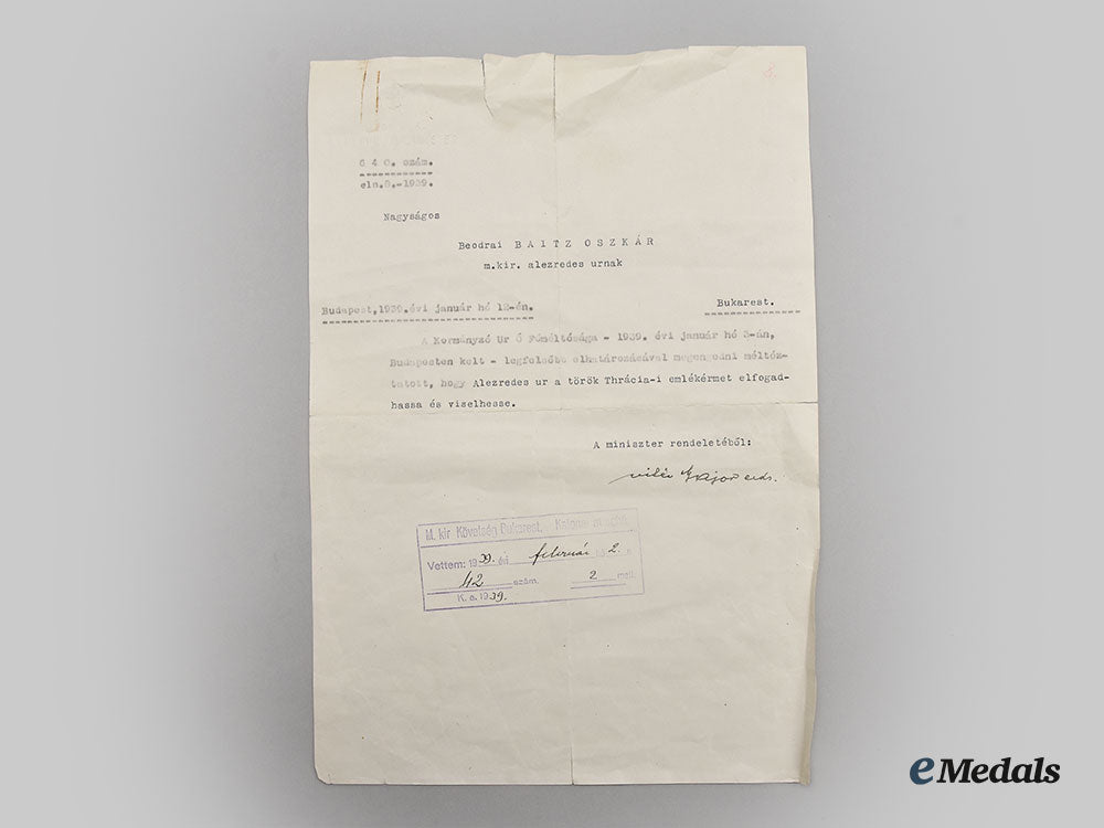 turkey,_republic._a1_st_army_thrace_maneuvers_medal1937,_issued_to_hungarian_military_officer,_lieutenant_colonel_oscar_baitz_of_beodra_l22_mnc4660_371_1