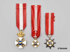 Italy, Kingdom. Three Miniature Decorations Of The Order Of The Crown
