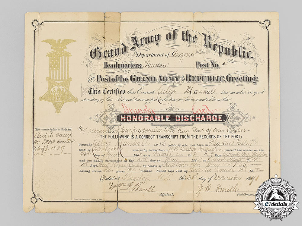 united_states._a_grand_army_of_the_republic_document,_with"_honorable_discharge"_altered_to_read"_transfer_card"_l22_mnc5170_576_1